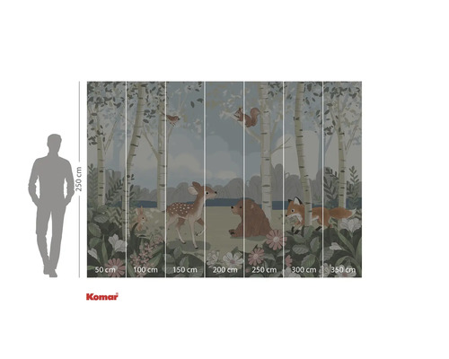 Fototapet med skogsdjur med träd, rådjur, björn, hare, räv och ekorre