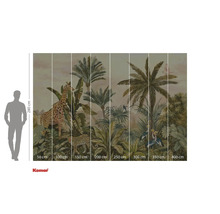 Komar fototapet med djungelmotiv, inklusive giraff, leopard, palmer och tropiska fåglar