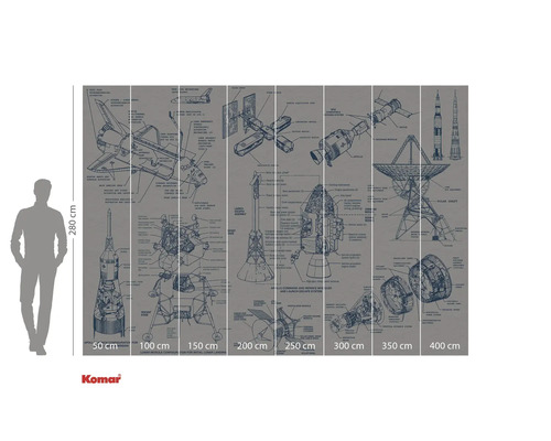 Komar fototapet med illustrationer av rymdfarkoster och förklaringar