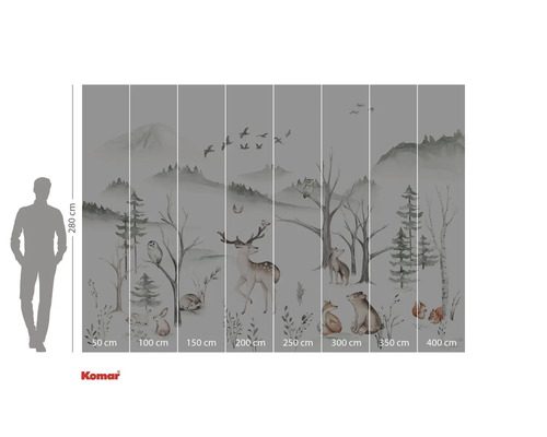 Fototapet med skogsdjursmotiv och storleksangivelser