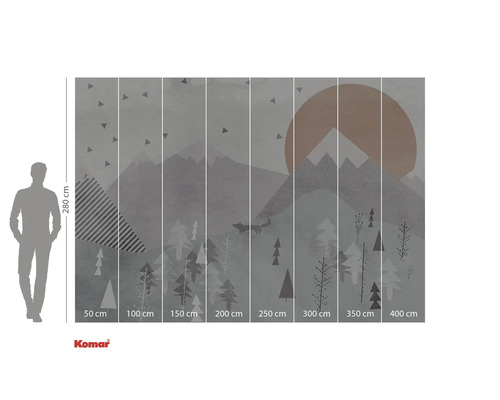 Fototapet med skogs-, bergs- och solmotiv, 280 x 400 cm