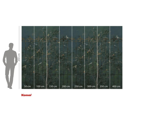 Fototapet med fågel- och växtmotiv och storleksangivelser