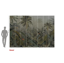 Tapet med djungelmotiv och storleksangivelser.