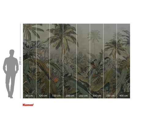 Tapet med djungelmotiv och storleksangivelser.