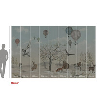 Fototapet med skogsdjur och luftballonger i ett vinterlandskap