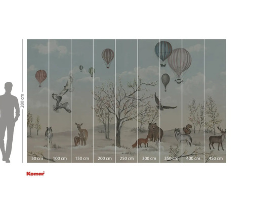 Fototapet med skogsdjur och luftballonger i ett vinterlandskap