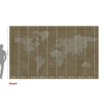 Väggbild med världskarta och storleksinformation