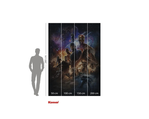 Komar väggmålning med Avengers motiv och storleksangivelser