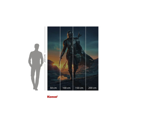 Fyrdelad fototapet med Mandalorian-motiv och storleksangivelser