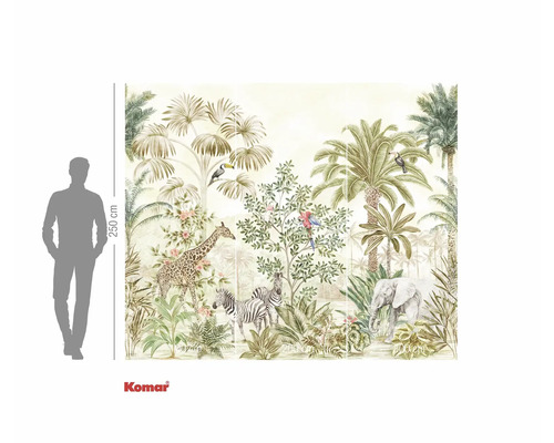 Komar fototapet med djungelmotiv med giraff, zebra och elefant