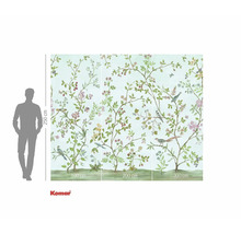 Fototapet med träd-, fågel- och blomstermönster