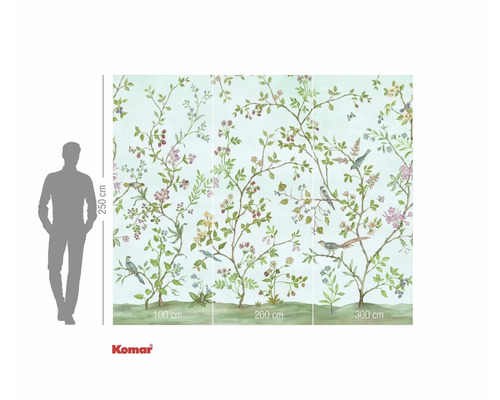 Fototapet med träd-, fågel- och blomstermönster