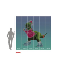 Fototapet med en grön dinosaurie med hörlurar, luvtröja och gymnastikskor mot en färgad bakgrund