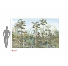 Fototapet med skogssjömotiv och måttangivelser