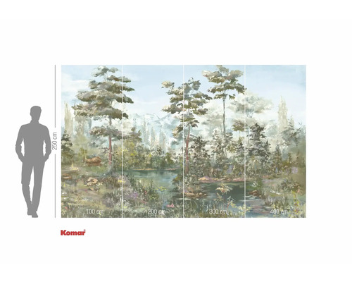 Fototapet med skogssjömotiv och måttangivelser