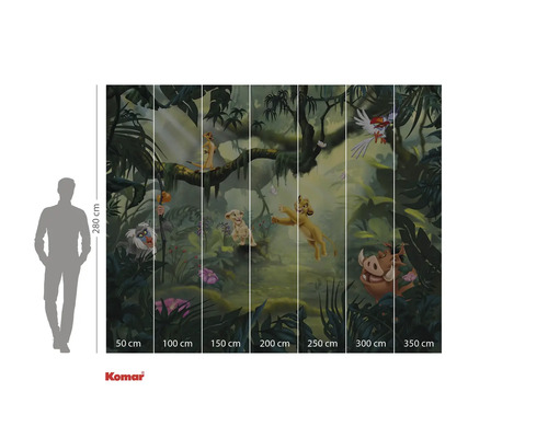 Komar fototapet med djungelmotiv och karaktärer från Lejonkungen, 280 cm hög och finns i olika bredder