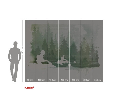 Fototapet med skogsmotiv och sittande figurer, mått 280 x 350 cm.
