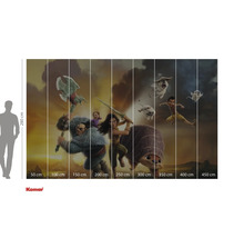 Väggbild med figurer från filmen Raya och den sista draken med storleksangivelser