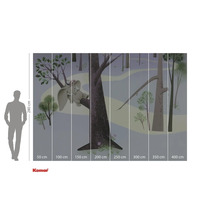 Väggbild med skogsmotiv och elefant på en trädstam