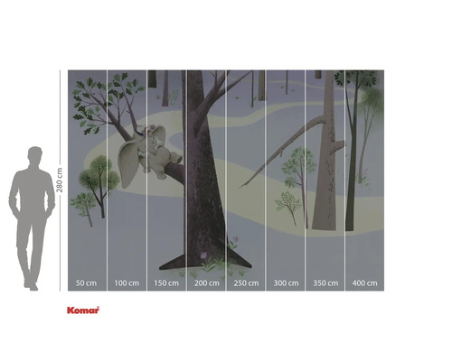 Väggbild med skogsmotiv och elefant på en trädstam