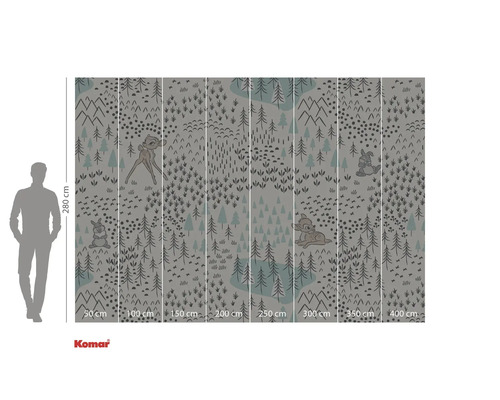 Komar fototapet med skogsmotiv och djurillustrationer, 280 x 400 cm