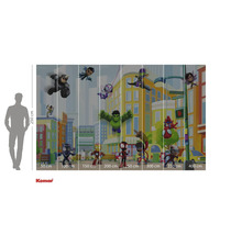 Fototapet med Marvel superhjältar i seriestil framför en stadsbild