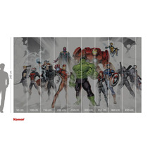 Tapet med Marvel Avengers-motiv och storleksinformation