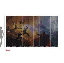 Avengers-väggbild med olika serietidningsfigurer och storleksangivelser.