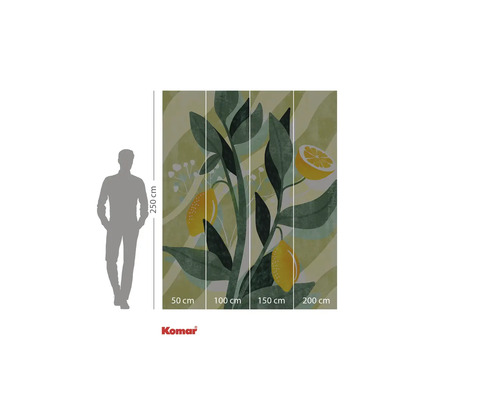 Komar Logo. Väggmålning med citronmotiv, bestående av fyra delar med måtten 50 cm, 100 cm, 150 cm och 200 cm, höjd 250 cm.
