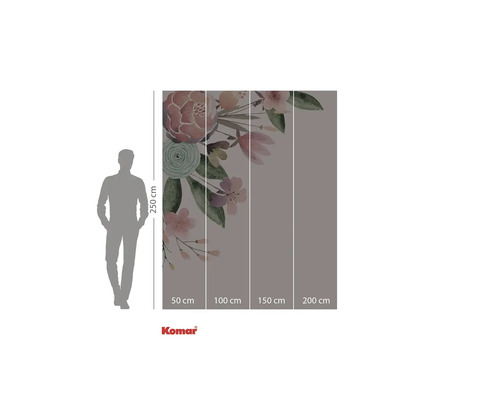 Komar fototapet med blommönster och storleksangivelser.