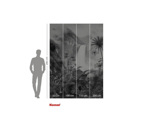 Komar fototapet med dinosaurier, vattenfall och palmer