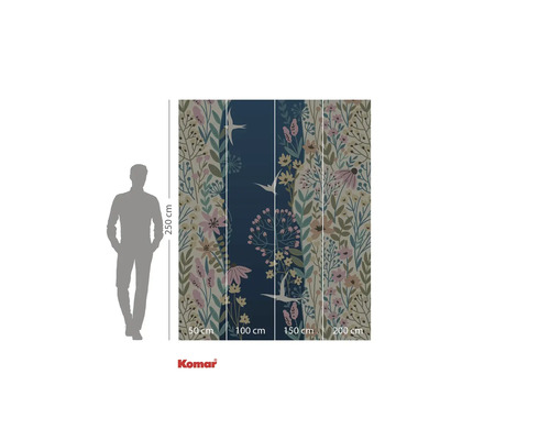 Non-woven tapet med blom- och fågelmönster, tapetstorlek 250 gånger 200 cm