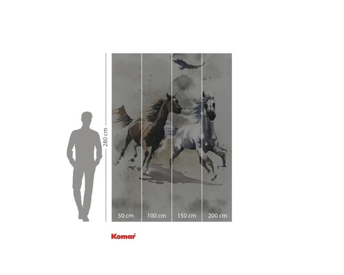 Komar fototapet med hästmotiv och storleksangivelser