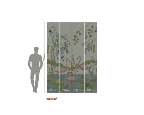 Fototapet med flamingor, näckrosor och växter