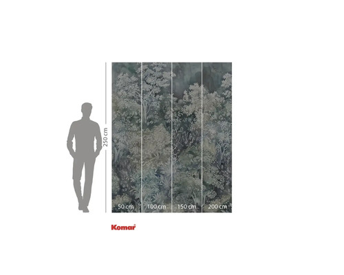 Komar fototapet med skogsmotiv och storleksangivelser