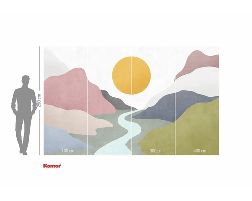 Fototapet med abstrakt bergslandskapsmotiv och storleksinformation