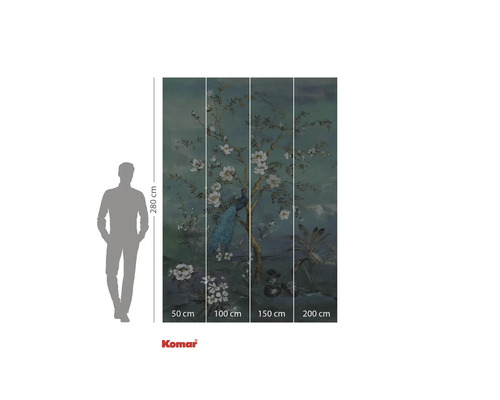 Komar fototapet med påfåglar och blommotiv, 280 cm hög, uppdelad i fyra våder