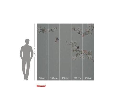 Fototapet med fågel- och blommotiv, mått 250 x 250 centimeter