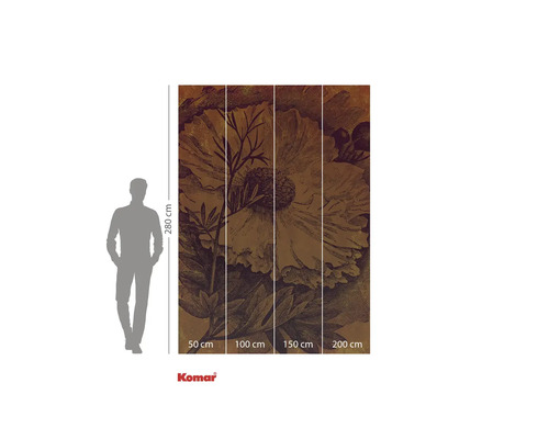 Fototapet med blommönster, bestående av fyra delar, mått 280 cm hög gånger 200 cm bred