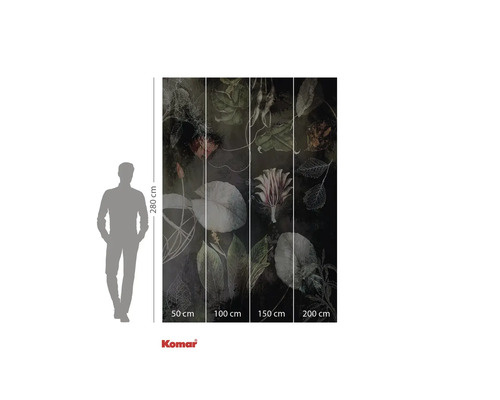 Fototapet med blom- och bladmönster, mått 280 x 200 cm.