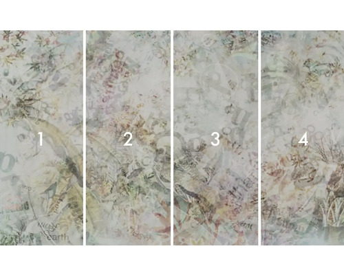 Fyrdelad fototapet med växt- och skriftmotiv