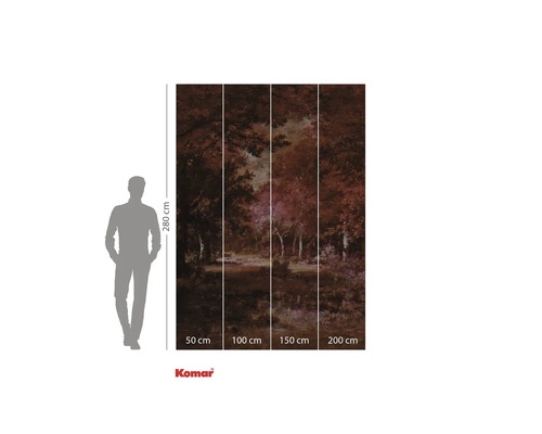 Fototapet med skogsmotiv, bestående av fyra delar och storleksinformation