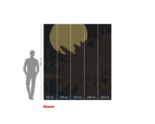 Komar fototapet med växtmotiv, måne och storleksangivelser