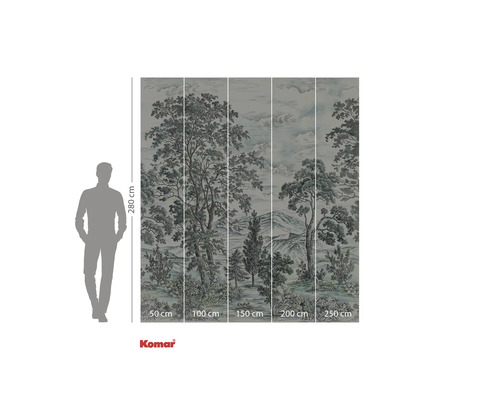 Fototapet med skogslandskap och storleksangivelser