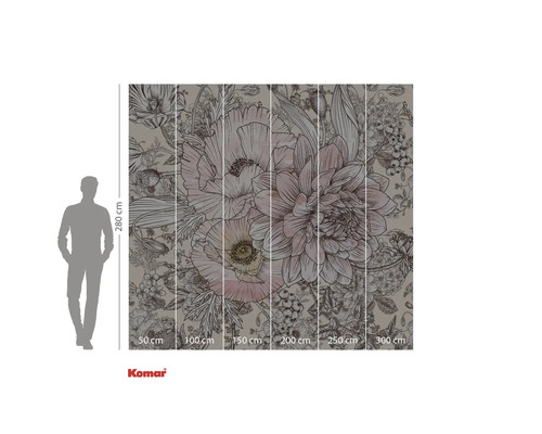 Fototapet med blommönster och storleksangivelser