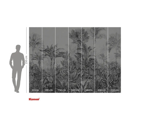 Komar fototapet med djungeltema, bestående av palmer, blad och leoparder, med måtten 250 gånger 350 centimeter
