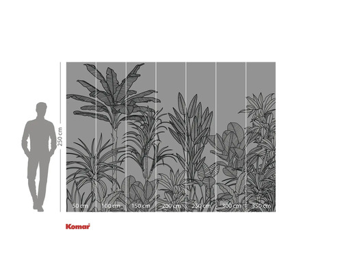 Illustration av en fototapet med tropiska växter, mått angivna