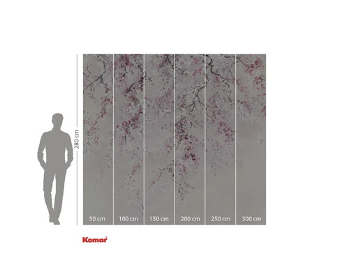 Fototapet med blommönster, höjd 280 cm, bredder från 50 cm till 300 cm