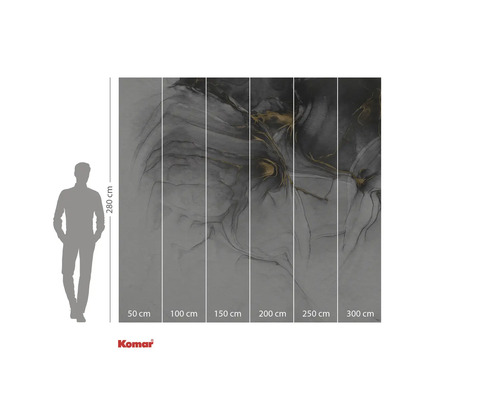 Komar fototapet med abstrakt mönster i grått och guld, storleksinformation.