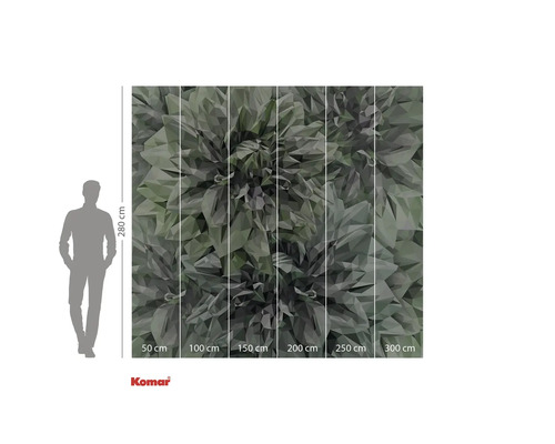 Fototapet med grafiskt bladmönster och storleksangivelser